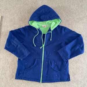 Kitschy Quacker Factory Jacket M Blue Lime Rhinestone Hoodie Bling Embellished
